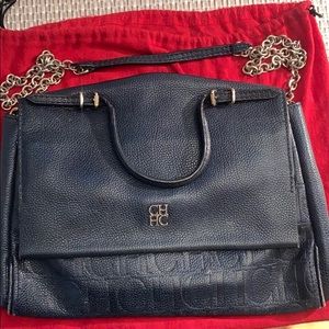 Carolina Herrera navy blue leather purse